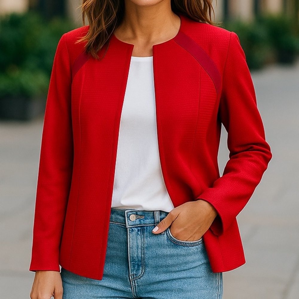 Women's Red Open-Front Tailored Jacket